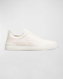 ZEGNA Menx27s Triple Stitch Deerskin Leather Sneakers at Neiman Marcus