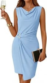 ZESICA Women's Elegant Formal Party Bodycon Short Dress 2026 Summer Cocktail Wedding Guest Ruched Dresses with Metal Buckle at Amazon