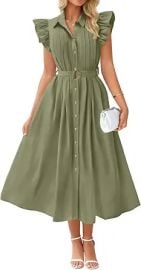 ZESICA Womens Summer Button Midi Dress Casual Work Dresses | Belted DressButton DownFlutter Short Sleeve Dress with PocketsTravel Vacation DressBusiness Casual DressFashion Clothes at Amazon