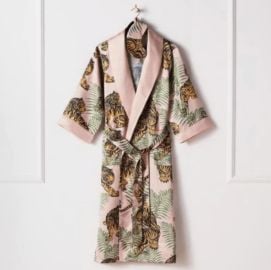 ZGallerie Intimates amp Sleepwear Nwot Zgallerie Pink Robe Wtiger Print Pockets Tie Belt Side Slits Open Front L Poshmark at Poshmark
