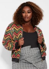 ZIG ZAG SEQUIN BOMBER JACKET at Ashley Stewart