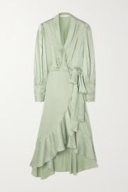 ZIMMERMANN Asymmetric ruffled silk-satin midi wrap dress NET-A-PORTER at Net a Porter