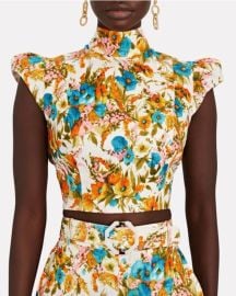 ZIMMERMANN Estelle Cropped Top Open back Floral Print Linen Cream Size 2 M eBay at eBay