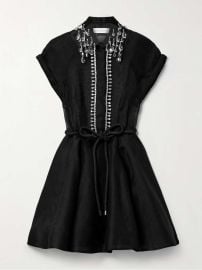 ZIMMERMANN Matchmaker Flip belted crystal-embellished linen and silk-blend organza mini dress NET-A-PORTER at Net a Porter