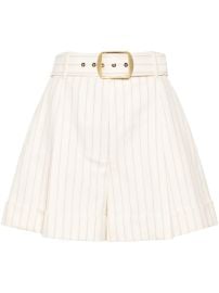 ZIMMERMANN Pinstriped Herringbone Belted Shorts Neutrals at Farfetch