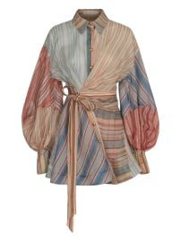 ZIMMERMANN Rebellion Striped puff-sleeve Mini Dress Neutrals at Farfetch