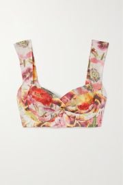 ZIMMERMANN Wonderland cropped pleated floral-print linen and silk-blend bralette NET-A-PORTER at Net a Porter