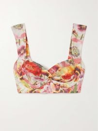 ZIMMERMANN Wonderland cropped pleated floral-print linen and silk-blend bralette NET-A-PORTER at Net a Porter