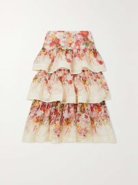 ZIMMERMANN Wonderland tiered floral-print linen and silk-blend midi skirt NET-A-PORTER at Net a Porter