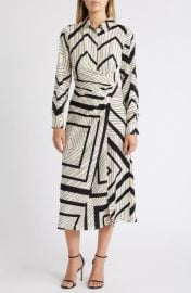 ZOE AND CLAIRE Stripe Wrap Waist Long Sleeve Midi Shirtdress at Nordstrom