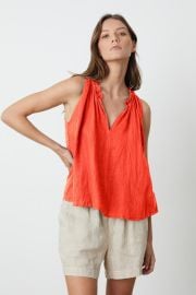 ZOEY WOVEN LINEN V-NECK TANK TOP at Velvet by Graham & Spencer