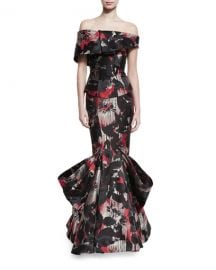 Zac Posen Off-the-Shoulder Printed Mermaid Gown at Neiman Marcus