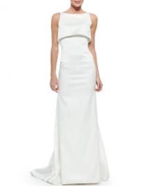 Zac Posen Sateen Double-Layer Gown Optic White at Neiman Marcus