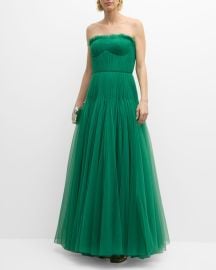 Zac Posen Strapless Pleated Tulle Bustier Gown at Neiman Marcus