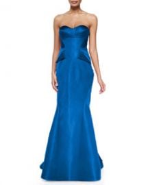 Zac Posen Strapless Split-Peplum Back-Pleat Gown Cobalt at Neiman Marcus