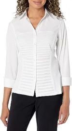 Zac amp Rachel Women39s 34 Cuff Sleeve Button Down Top with Ribbed Knit Inserts for a Comfortable Fit at Womens Clothing store at Amazon