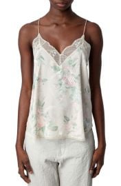 Zadig & Voltaire Christy Jac Chains Faded Lace Trim Silk Camisole at Nordstrom