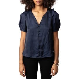 Zadig & Voltaire Twisty Satin Ruffle Top at Nordstrom