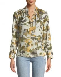 Zadig  amp  Voltaire Tink Camo-Print Satin Long-Sleeve Blouse at Neiman Marcus