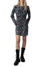 Zadig Voltaire Radar Thunder Floral Long Sleeve Silk Crêpe de Chine Minidress at Nordstrom