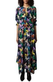 Zadig Voltaire Ranage Horse Print Silk Crêpe de Chine Maxi Dress at Nordstrom