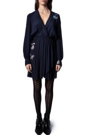 Zadig Voltaire Remember Beaded Floral Long Sleeve Dress in Encre  at Nordstrom