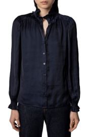 Zadig Voltaire Tacca Satin Ruffle Button-Up Blouse at Nordstrom