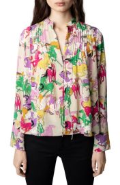 Zadig Voltaire Taika Horse Print Bell Sleeve Silk Blouse at Nordstrom