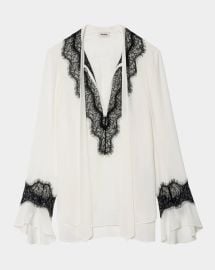 Zadig Voltaire Tuan Lace Crepe De Chine Blouse at Neiman Marcus