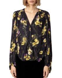 Zadig Voltaire Turin Crepe Yoko Strass Noir Button Up Shirt Bloomingdales at Bloomingdales