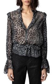 Zadig Voltaire Tuya Ruffle Trim Burnout Blouse at Nordstrom