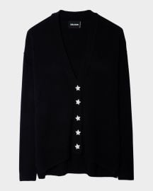 Zadig amp Voltaire Mirka Crystal Star-Buttons V-Neck Cashmere Cardigan at Neiman Marcus