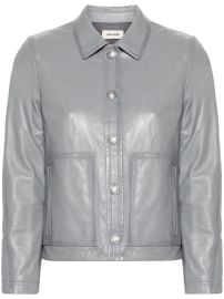 ZadigampVoltaire Litchi Leather Jacket Grey at Farfetch