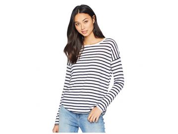 Zander Long Sleeve Cotton Modal Slub Striped Easy Crew Tee at Zappos