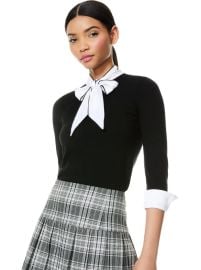 Zani Bow Collar Sweater In Blackwhite  Alice And Olivia at Alice + Olivia