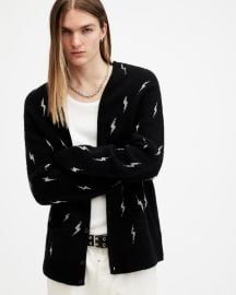 Zap V-Neck Lightning Motif Cardigan Black ALLSAINTS US at All Saints