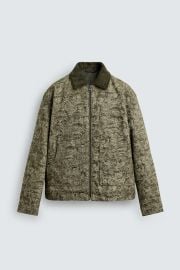 Zara Abstract Jacquard Quilted Jacket in Green Ecru at Zara