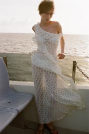 Zara Asymmetric Ruffled Lace Top at Zara