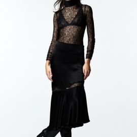 Zara Asymmetric Satin Skirt With Lace Detail at Zara