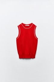 Zara Basic Knit Top with Contrasting Piping in red at Zara