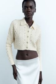 Zara Beaded Crop Knit Cardigan at Zara