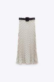 Zara Belted Printed Pleated Skirt at Zara