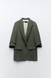 Zara Blazer with Roll Up Sleeves in Khaki at Zara