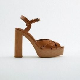 Zara Block Heel Leather Sandals at Zara