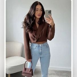 Zara Brown CROPPED SHOULDER PAD BLAZER bloggers favorite size small eBay at eBay