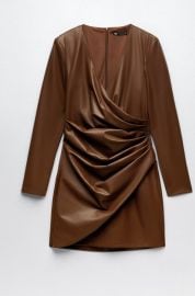 Zara Brown Faux Leather Wrap Dress at Zara