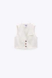 Zara Button Linen Vest at Zara