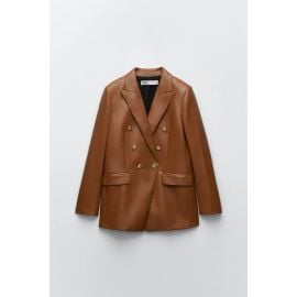 Zara Buttoned Faux Leather Blazer in Brandy at Zara