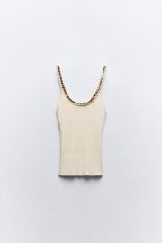 Zara Chain Trim Ribbed Knit Top at Zara