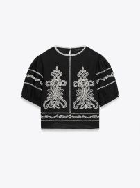 Zara Contrast Embroidery Blouse at Zara